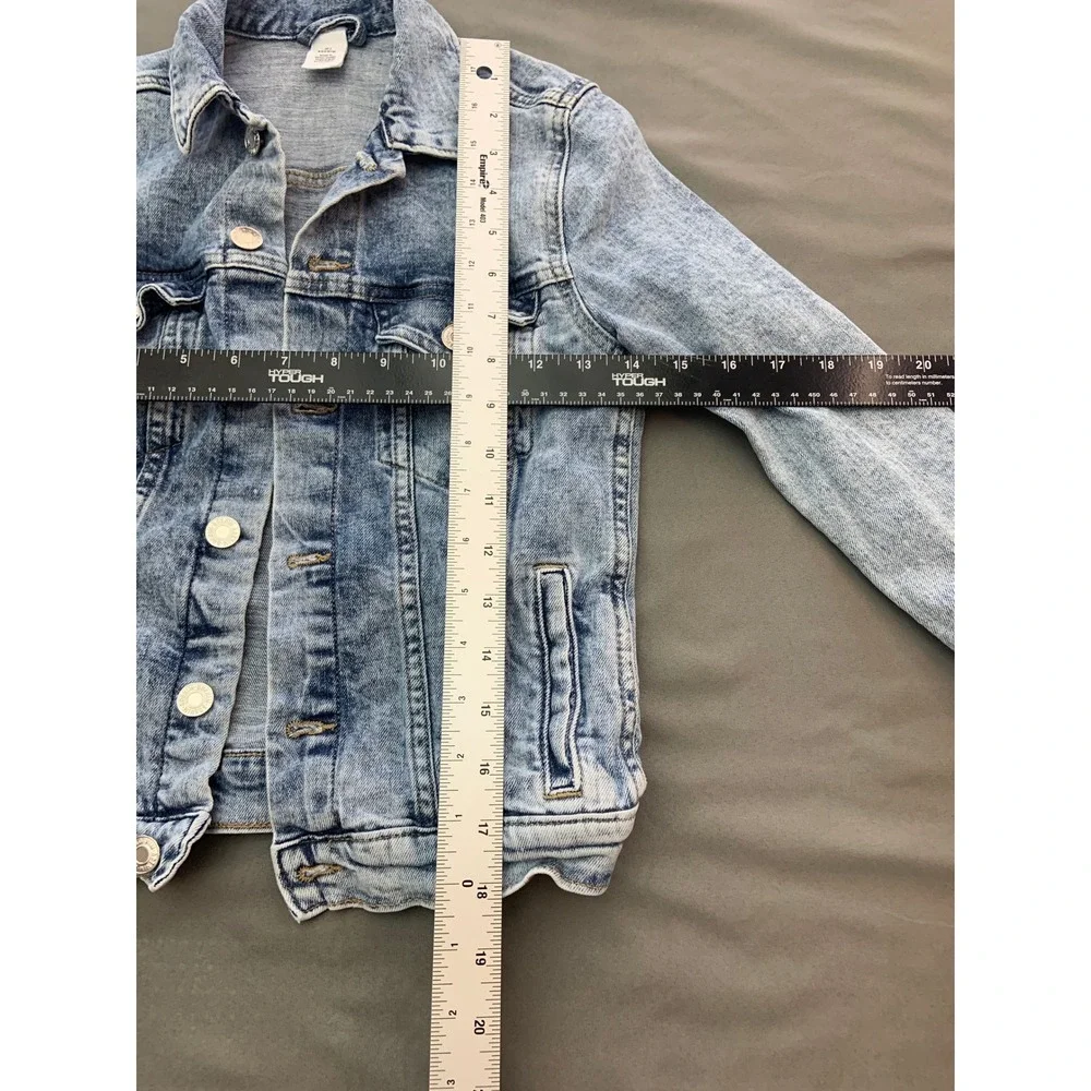 Denim Jacket Girls Size 10 Light Wash Excellent Acid Wash Button Up